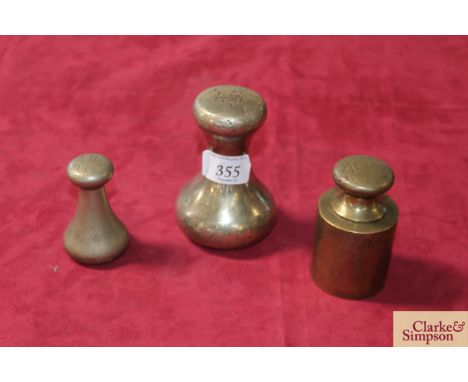 Three brass scale weights, 1lb - 4lb