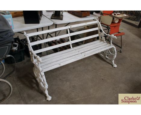 ** CATALOGUE CHANGE ** A cast aluminium and wooden slatted Coalbrookdale style garden bench