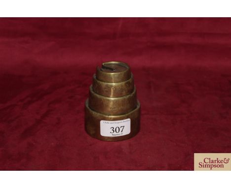 Four brass graduated platform scale weights, 2oz - 1lb