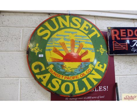 A circular enamel advertising sign "The Sunset Pacific Oil Co." 30" dia.