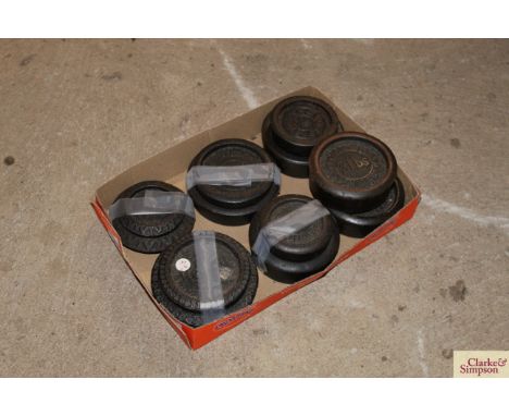 A quantity of various shop scale weights, various sizes 