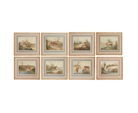 AFTER JOHN FERNLEY, SET OF EIGHT PRINTS, 'HUNTING RECOLLECTIONS' 19TH CENTURY  hand-coloured aquatints, engraved by Edward Du