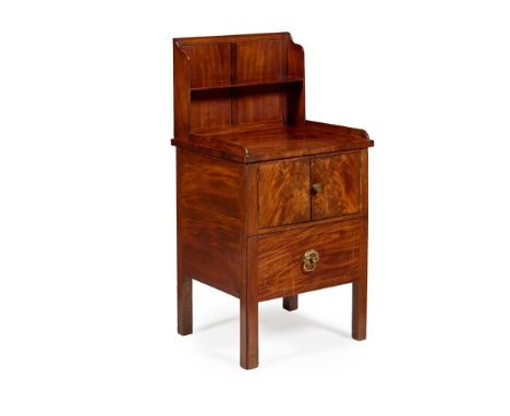 GEORGE III MAHOGANY NIGHT COMMODE LATE 18TH CENTURY the later shelved superstructure over a pair of doors and pull-out base f
