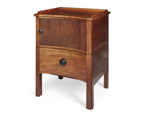 LATE GEORGE III MAHOGANY AND EBONY CONCAVE-FRONT BEDSIDE COMMODE LATE 18TH CENTURY the top with a three-quarter gallery above