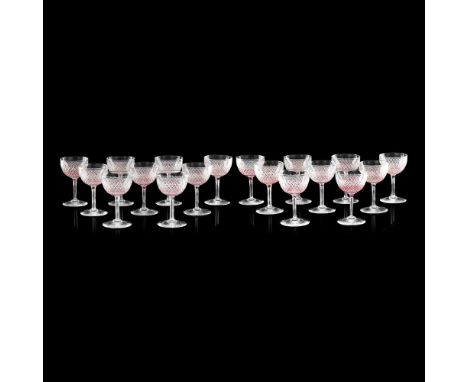 EXTENSIVE CUT GLASS AND RUBY FLASH SUITE OF GLASSWARE LATE 19TH/ EARLY 20TH CENTURY  to include seventeen champagne coupes, e