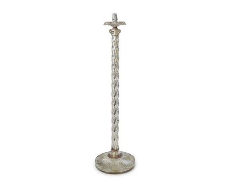 CRYSTAL STANDARD LAMP EARLY 20TH CENTURY with a lobed cut glass drip pan on a spiral column and fluted circular foot, with si