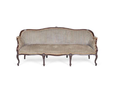 GEORGIAN STYLE 'FRENCH HEPPLEWHITE' MAHOGANY SOFA LATE 19TH CENTURY the serpentine back in a channel moulded frame centrally 