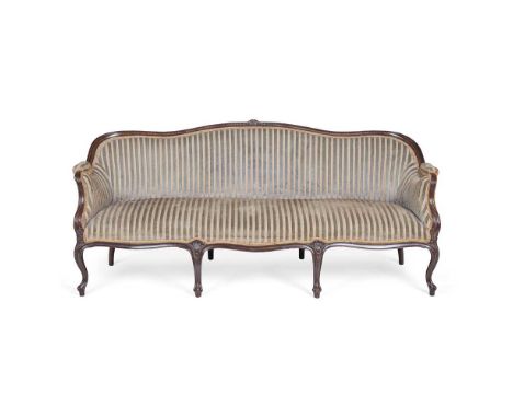 GEORGIAN STYLE 'FRENCH HEPPLEWHITE' MAHOGANY SOFA LATE 19TH CENTURY the serpentine back in a channel moulded frame centrally 