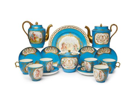 SÈVRES STYLE LOUIS PHILIPPE COMPOSITE PART TEA AND COFFEE SERVICE MID 19TH CENTURY decorated with the Louis Philippe monogram