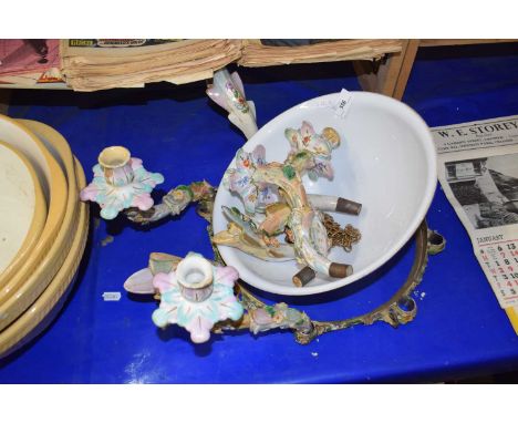 Metal floral decorated and glass shade ceiling light