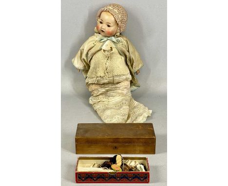 VINTAGE GERMAN BISQUE HEADED DOLL, sleepy brown eyes, open mouthed, marked to the back 241-3 3/14 Germany, composition body a