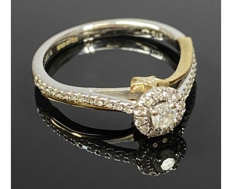 ENCHANTED DISNEY 9CT GOLD DIAMOND SET RING, 41 diamonds, 2 yellow gold shooting star mounts, white gold shank, open shoulder 