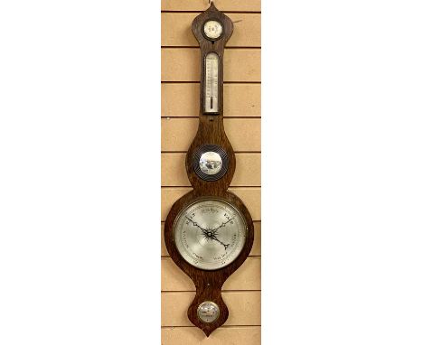 19TH CENTURY ROSEWOOD WHEEL BAROMETER, with humidity gauge, thermometer, convex mirror and level, 95cms (h)Provenance: privat