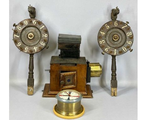 VINTAGE & LATER COLLECTABLES, comprising mahogany lantern camera (part), 25 (h) x 35cms (l), modern Schatz Lectromarin, batte