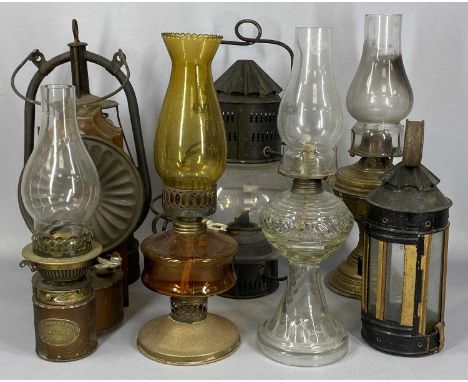 VINTAGE & LATER LIGHTING & ACCESSORIES, a vintage Veritas storm lantern with glass shade, 40cms (h), metal framed hanging oil