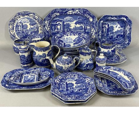 COPELAND SPODE ITALIAN PATTERN BLUE & WHITE TABLEWARE including three crescent shaped dishes, various jugs, two octagonal ser