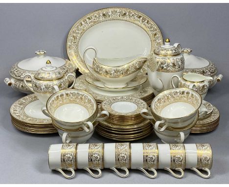 WEDGWOOD GOLD FLORENTINE COFFEE SET & PART DINNER SERVICE, 52 pieces to include coffee pot, milk jug and covered sucrier, two