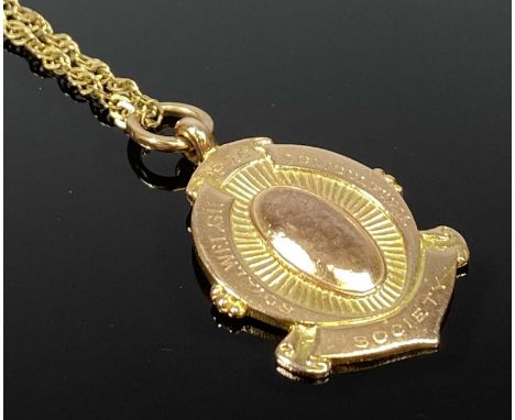 VICTORIAN 9CT GOLD WINNERS MEDALLION on a later triple trace link 9ct necklace, the medallion marked 'Royal Welsh Agricultura