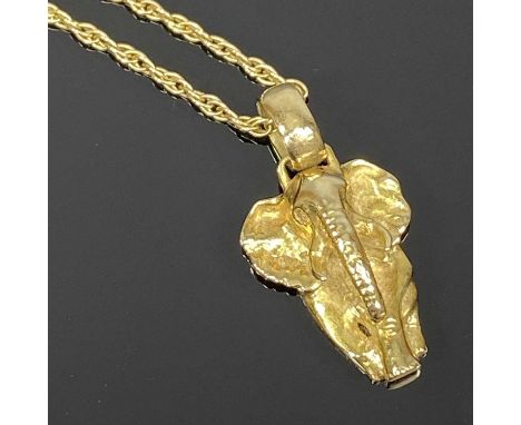 9CT GOLD ELEPHANT PENDANT NECKLACE, 3cms (l) including jump ring the pendant, 25.5cms (overall), 7.7gms grossProvenance: priv