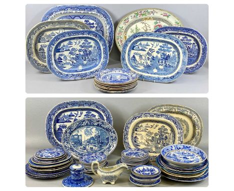 LARGE COLLECTION OF 19TH CENTURY BLUE & WHITE TRANSFER DECORATED CERAMICS, including a large Fell & Co. willow pattern meat p