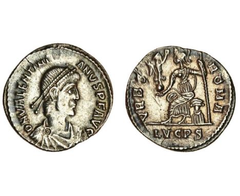 Valentinian II (375-392), AR Siliqua, Lugdunum, pearl-diademed, draped and cuirassd bust right, rev. vrbs roma, Roma seated l