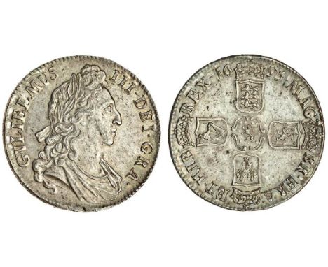 William III (1694-1702), Crown, 1695, septimo, first laureate and draped bust right, rev. four crowned shields cruciform, fir