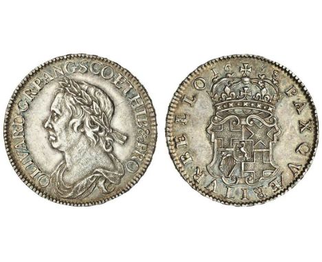 Cromwell, Halfcrown, 1658, laureate and draped bust left, rev. crowned shield, 1658 HIB type legend, lettered edge (ESC 447; 