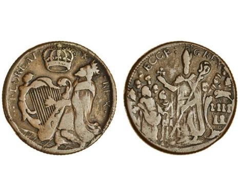 Ireland, Charles II (1645-85), St Patrick Halfpenny, 1660-61, floreat * rex, King David playing harp, crown above, rev. ecce 