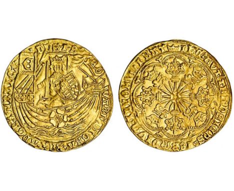 Edward IV (first reign 1461-70), Ryal, 7.61g, London, m.m. crown on rev. only, King standing facing in ship, holding sword an