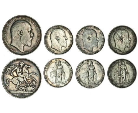 Edward VII (1901-10), Crown, 1902 (ESC 361; S.3978) Florin (3), 1903, 1904, 1905 (ESC 921-23; S.3981), first fine, others ver