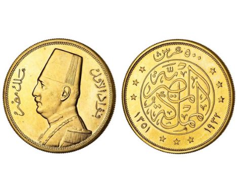 Egypt, Fuad I (1922-1936), AV 500-Piastres, 1932 / AH1350, uniformed bust of king Fuad left, rev. ornamental caligraphy withi