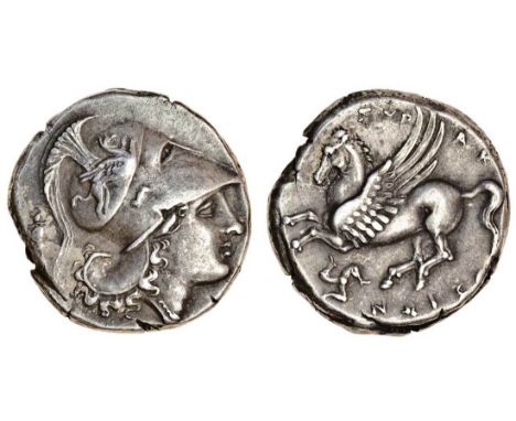 Sicily, Syracuse, time of Agathokles (317-310 BC), AR Stater, 8.63g, head of Athena right, wearing crested Corinthian helmet 