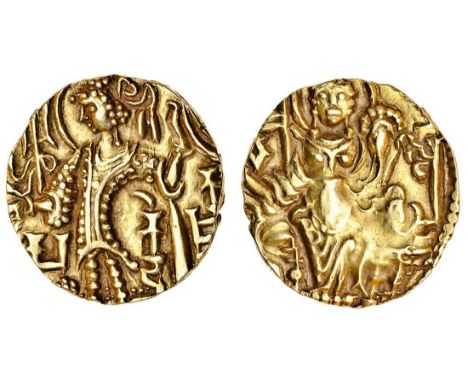 Kidarite, Kidara (4th century), AV Dinar, 7.83g, king standing left holding garlanded trident, kushana in right field, kidara