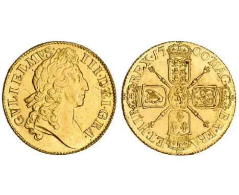 William III (1694-1702), Guinea, 1700, second laureate bust right, rev. four crowned shields cruciform, with human-headed har