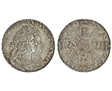 William and Mary (1688-94), Crown, 1692, qvinto, conjoined busts right, rev. four crowned shields cruciform, die axis inverte