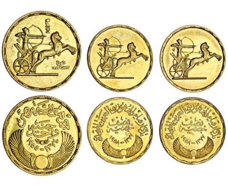 Egypt, First Republic (1953-58), Pound, 1955 /AH1374, United Arab Republic (1958-71), ½-Pounds (2), 1958 / AH1378, charioteer