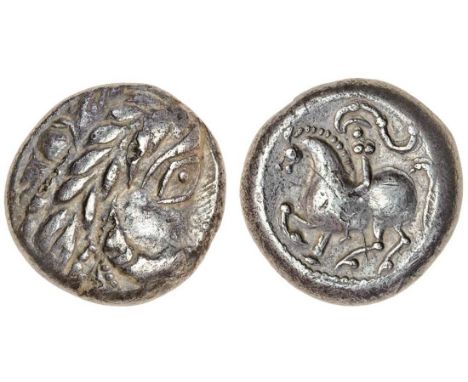Danubian Celts (3rd-2nd Cents BC), AR Tetradrachm, 9.80g, in imitation of Philip II, laureate head of Zeus right, rev. rider 