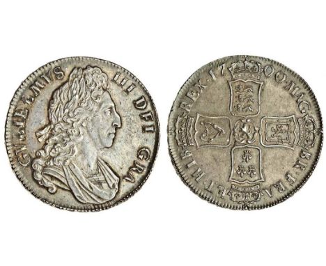 William III (1694-1702), Crown, 1700, decimo. tertio, third laureate and draped bust right, rev. four crowned shields crucifo