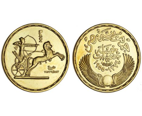 Egypt, First Republic (1953-58), AV 5-Pounds, 1955 /AH1374, third anniversary of the Revolution, ancient Egyptian charioteer 