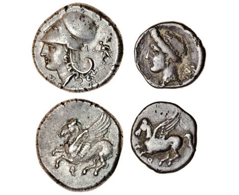 Corinth (c.375-300 BC), AR Stater, 8.53g, Pegasos flying left, koppa below, rev. head of Athena left, wearing Corinthian helm