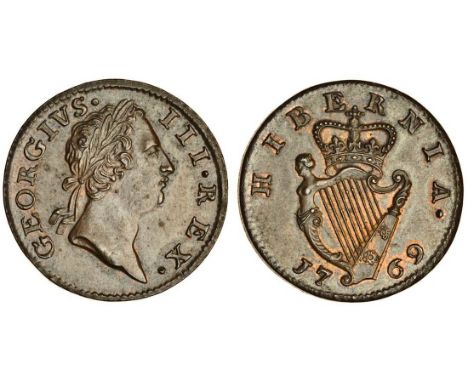 Ireland, George III (1760-1820), Halfpenny, 1769, Type II, laureate bust with taller head, rev. crowned harp (DF 582; S.6613)