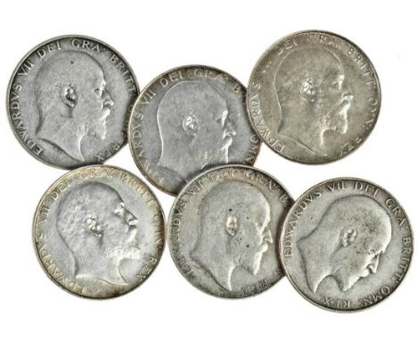 Edward VII (1901-1910), Halfcrowns (6), 1903, 1907, 1908, 1909 (2), 1910, bare head right, rev. crowned shield in Garter (S.3
