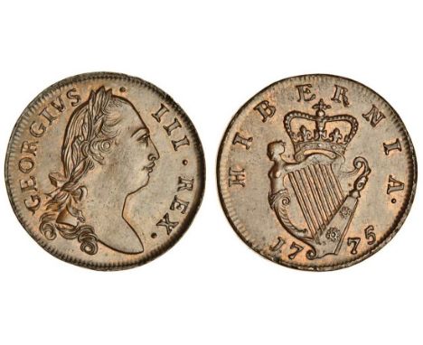 Ireland, George III (1760-1820), Halfpenny, 1775, Type III, laureate bust with long hair, rev. crowned harp (DF 584; S.6614),