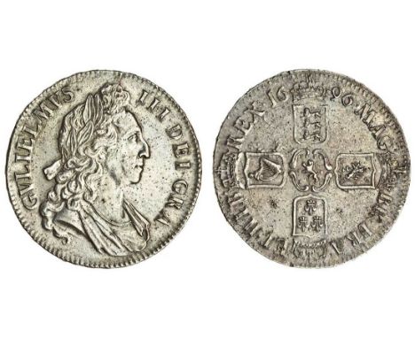 William III (1694-1702), Crown, 1696, octavo, first laureate and draped bust right, rev. four crowned shields cruciform, firs