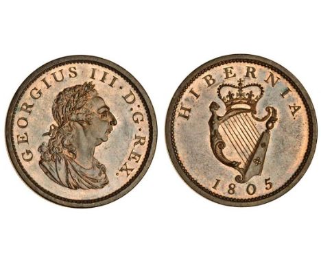 Ireland, George III (1760-1820), Penny, 1805, laureate and draped bust right, rev. crowned harp (DF 590; S.6620), good extrem