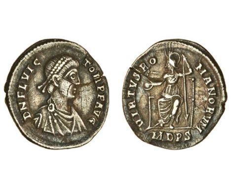 Flavius Victor (387-388), AR Siliqua, Milan, pearl-diademed, draped and cuirassed bust right, rev. virtvs romanorvm, Roma sea