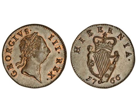 Ireland, George III (1760-1820), Halfpenny, 1766, type I, laureate bust with short hair, rev. crowned harp (DF 580; S.6612), 