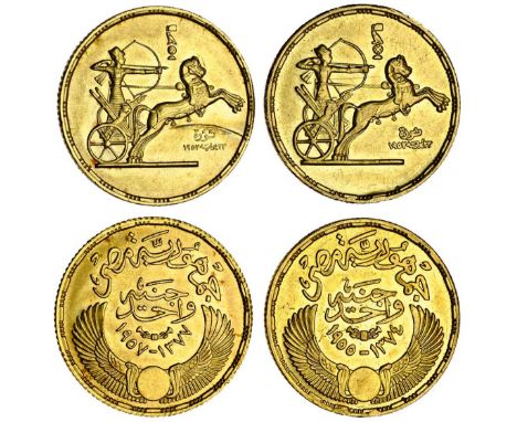 Egypt, First Republic (1953-58), AV Pounds (2), 1955 /AH1374, 1957 /AH1377, third and fifth anniversary of the Revolution, ch