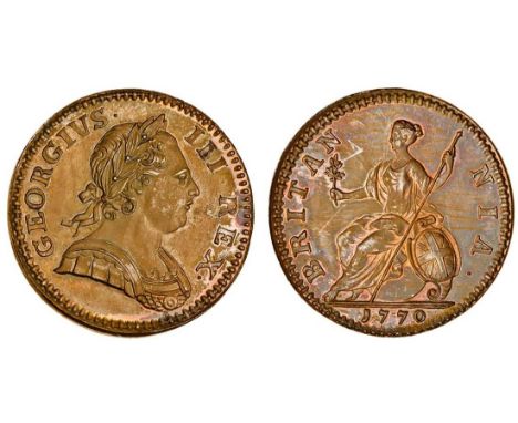 George III (1760-1820), Halfpenny, 1770, laureate and cuirassed bust right, rev. Britannia seated left, with stop after brita