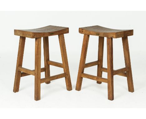 A PAIR OF HARDWOOD BAR STOOLS BY SIKA DESIGN
Of Asian style with dished rectangular seat on A-frame support.
66cm high x 38cm